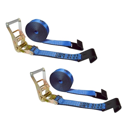 Tie 4 Safe 2" x 30' Ratchet Tie Downs w/ Flat Hooks, WLL, 3,333 lbs., PK2 RT04C-530-M11N-BU-2